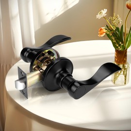 Probrico Door Handles Black 6 Packs Passsge Door Levers for Closet and Hallway Doors Wave Style Interior Door Handles Reversible for Left&Right Handed Door,Classic Door Knobs