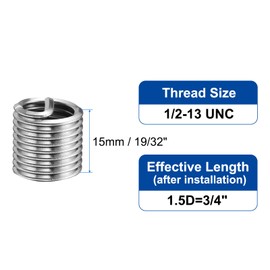 uxcell 30pcs Wire Thread Inserts 1/2-13 UNC 1.5D(3/4") 304 Stainless Steel Helical Type Coiled Thread Repair Kit Wire Screw Threaded Sleeve Sheath for Mechanical Equipment