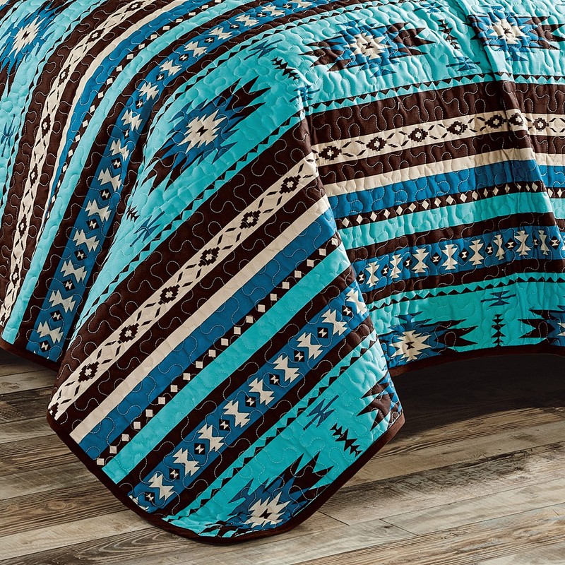 Linen Mart Southwestern Turquoise Tan Aztec Coverlet - 5 Piece
