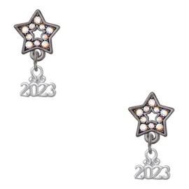 Delight Jewelry Silvertone Mini Year 2023 Midnight Dream Big Star Post Earrings