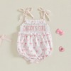 Ursobutegl Newborn Baby Girl Romper Bow Embroidery Letter Sleeveless Spaghetti