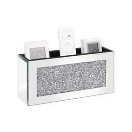 Poayewly Mirrored Remote Control Holder - Remote Holder Wall Mount with Sparkling Crush Diamond for Living Room & Bedroom, Phone TV Remote Organizer Storage Décor, Silver