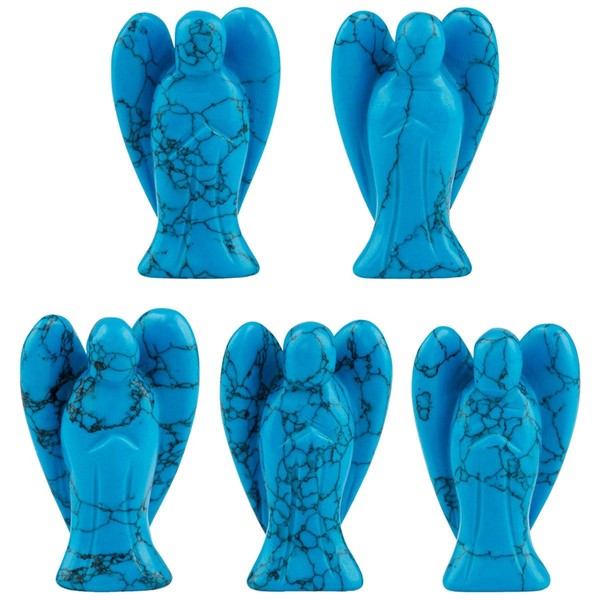 mookaitedecor Guardian Angel Figurines Set of 5,Crystals Gemstone Carved Mini Statue for Love,Peace & Healing 1.5 inch