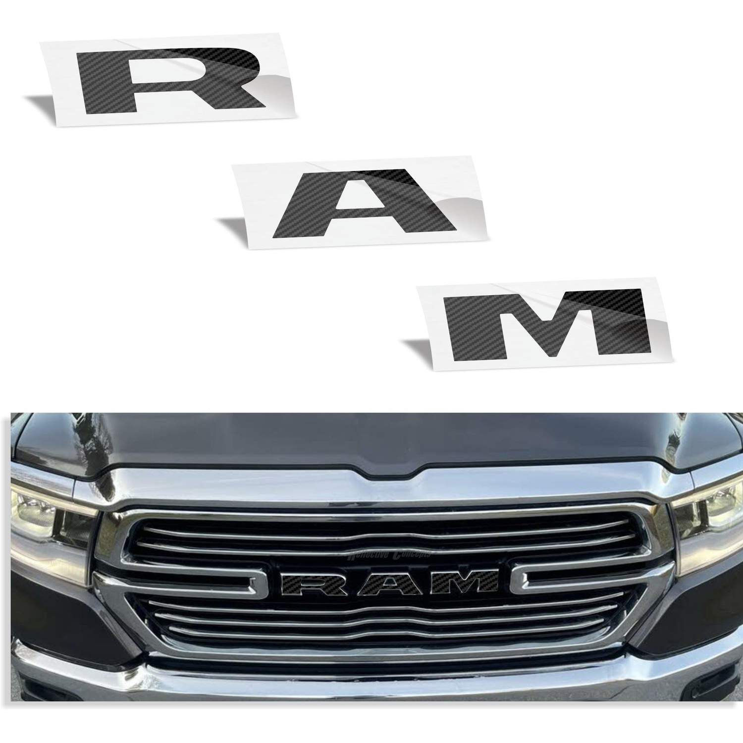 Reflective Concepts RAM Grille Emblem Overlay Decal 2019-2024 Ram 1500 ...
