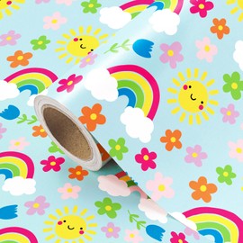 WRAPAHOLIC Baby Shower Wrapping Paper - Mini Roll - 17 Inch x 33 Feet - Cloud Sun Rainbow Blue Birthday Wrapping Paper for Boys and Girls Birthday, Baby Shower, Baptism Gift Wrap