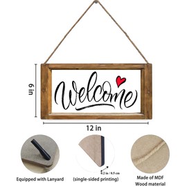 Mdulftar Spring Summer Welcome Door Sign Cute Love Heart Wooden Hanging Sign Farmhouse Rustic Front Door Hanger Sign for Indoor Outdoor Home Porch Window Decor 12x6 Inch