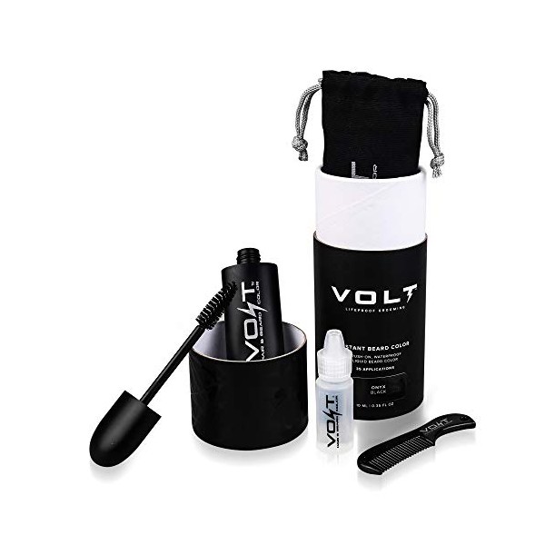 VOLT Grooming Instant Beard Color - Smudge and Water Resistant Quick Drying Brush on Color for Beards and Mustaches, Bark (Dark Brown)