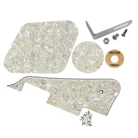 FLEOR Set of LP Pickguard/Control Backplate/Selector Switch Cover/Toggle Switch Ring/Truss Rod Cover/Chrome Bracket/Mounting Screws for LP Standard Guitar, Aged Pearl 4Ply