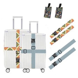 Pdodo Suitcase Strap with Combination Lock, Pack of 4 Luggage Straps with 2 Luggage Tags, Suitcase Strap, Adjustable Suitcase Strap, Adjustable Multifunctional Luggage Strap, Luggage Strap with Lock