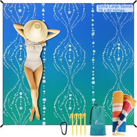 LIXELVA Beach Blanket, Sand-Proof Waterproof Mat,78 x 82 inches,with Vibrant Quick-Dry Beach Towel,Quick Dry Durable with Stakes,Large Picnic Blanket, Ideal for Camping,Concerts (Gradient Blue)