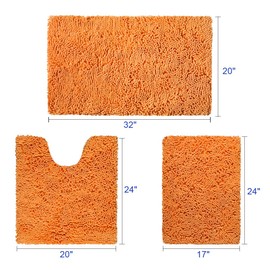 HOMEIDEAS 3 Pieces Bathroom Rugs Set Ultra Soft Non Slip and Absorbent Chenille Bath Rug, Orange Christmas Bathroom Rugs Plush Bath Mats for Tub, Shower, Bathroom
