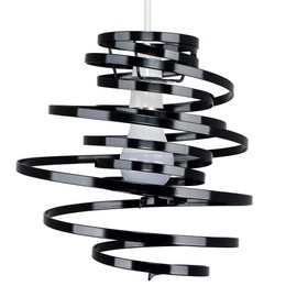 MiniSun Contemporary Gloss Black Metal Double Ribbon Spiral Swirl Ceiling Light Pendant