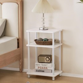 Apicizon 3 Tier End Table, Side Table with Storage Shelf, Small Wooden Table, Nightstand Bedside Table for Small Spaces, Bedroom, Living Room, Easy Assembly, White
