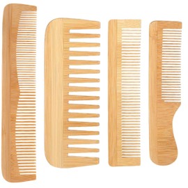 Qiyuda 4 Pcs Bamboo Hair Comb Set, Anti Static Natural Fine Tooth Wide Tooth Wooden Comb