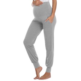 AMPOSH Women's Maternity Pants Stretchy Lounge Workout Pants Casual Loose Comfy Pregnancy Joggers with Pockets(Heather Gray, L)