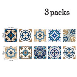 Poromoro Spanish Portuguese Azulejo Style Backsplash Peel and Stick Tile Stickers Set of 20/30/40 pcs (30pcs_3.9, ZE)