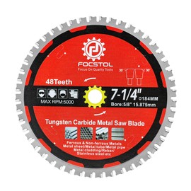 184mm Metal Cutting Circular Saw Blade - FOCSTOL Tungsten Carbide Tipped Saw Blade 48T for Steel Stainless Steel Ferrous Metals Steel Pipe Arbor 15.875mm
