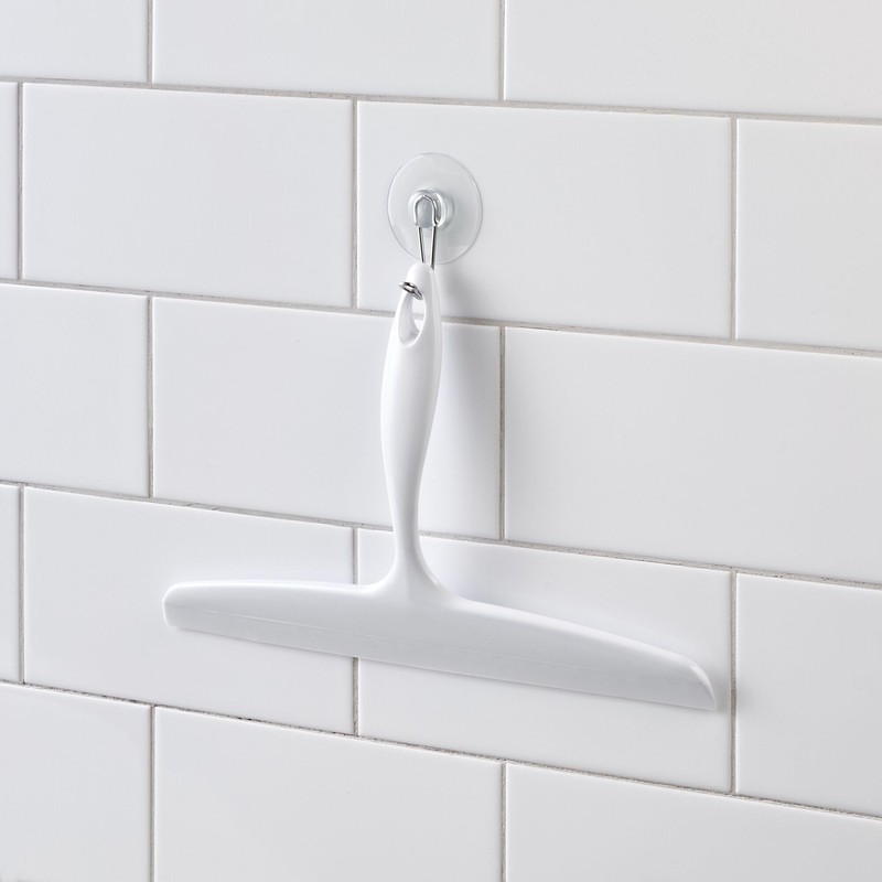 iDesign Bathroom Plastic Shower Squeegee with Wall Hook - White