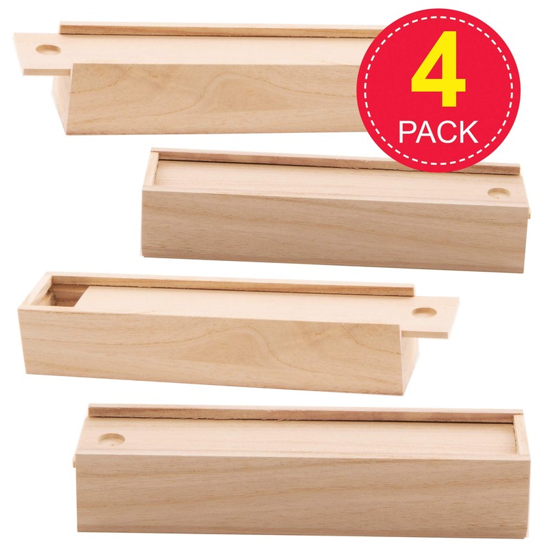 Baker Ross EC1247 Wooden Pencil Boxes (Box of 4) Plain