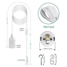 Zarnicy 6 Pack Light Bulb Socket with Cord - 16Ft Plug in Light Socket E26/E27 Pendant Light Cord with On/Off Switch Hanging Lantern Cable,White