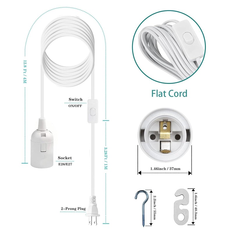 Zarnicy 6 Pack Light Bulb Socket with Cord - 16Ft