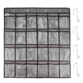 LNQ LUNIQI 24 Clear Classroom Pocket Chart with 4 Pcs Metal Hanger Clip,Hanging Storage Bag for Teacher Cell Phones Holder Wall Door Mount Calculator Organizer（ Grey）