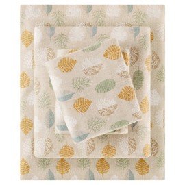 Sleep Philosophy True North Cozy Flannel Warm 100% Cotton Sheet - Novelty Print Animals Stars Cute Ultra Soft Cold Weather Bedding Set, Twin, Multi Leaves 3 Piece