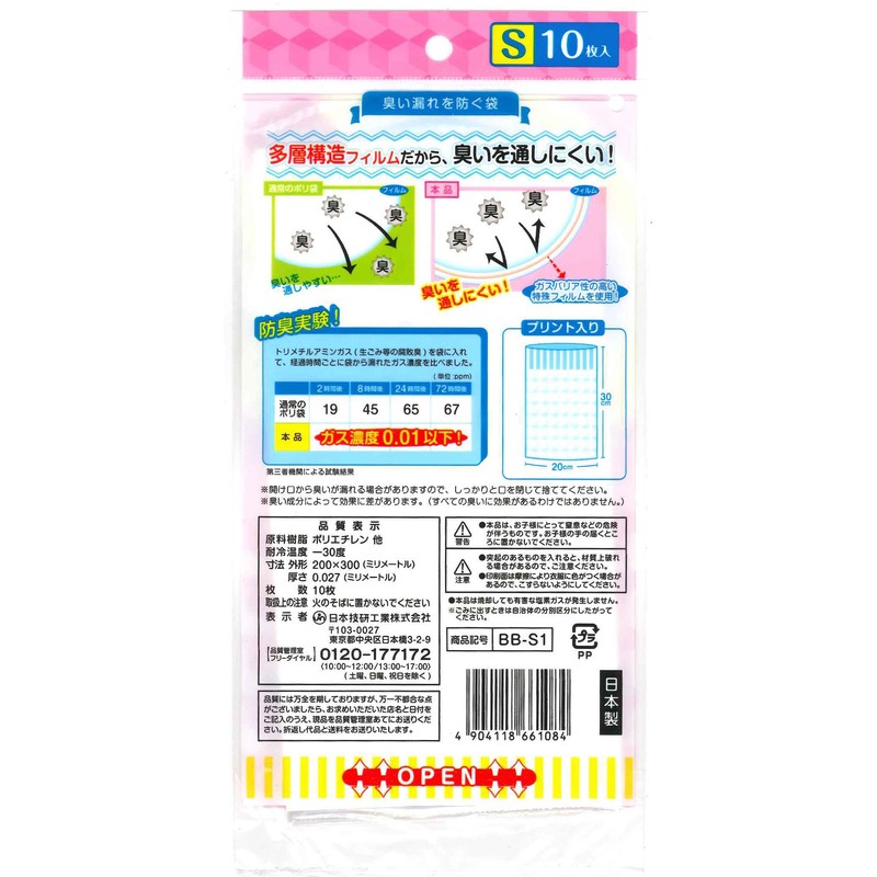 Nippon Giken Industrial Deodorizing Bags, Clear, S BB-S1, Pack of