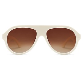 VANLINKER Retro Aviator Polarized Sunglasses for Men Women Trendy 70s Vintage Plastic Frame Sun Glasses VL9750, C8 -Polarized Gradient Brown Lens/ Creamy White Frame, Medium