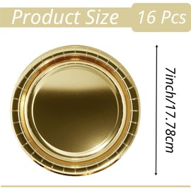 16Pcs Metallic Gold Party Paper Plates 7 inch,Xmas Foil Golden Party Tableware Decor Christmas Gold Paper Plates Metallic Gold Plates for Christmas Party Supplies Table Decorations