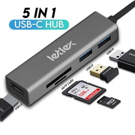 LETLEX Hub USB-C a 5 puertos con concentrador lector de tarjetas Sd/TF - Hub lector de tarjetas USB C Sd - Hub USB C - Adaptador multipuerto USB C Puerto Hub - Adaptador USB C Multipuerto para transferencia de datos a granel - 3X Hub USB 3.0
