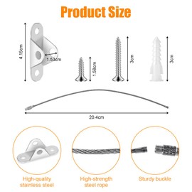 HOTUT Anti-tilt furniture belt made of steel, set of 12, tilt protection furniture straps, wall mounting, baby safety, anti-tilt furniture wall anchor, tilt protection safety belt for bookshelf