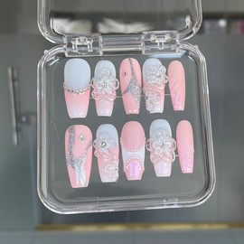 Handmade Press on Nails Vintage Glamour Reusable Square Mid Length – Neutral Shades with Black, Pearls & Golden Accents, Vintage-Inspired Press-On Nails for Timeless Elegance