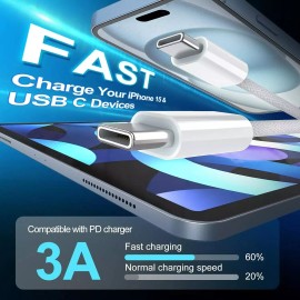 MESMART 3X Pack  6 FT USB-C to USB-C Fast Charging Cable Type C Quick Charging Cord Data