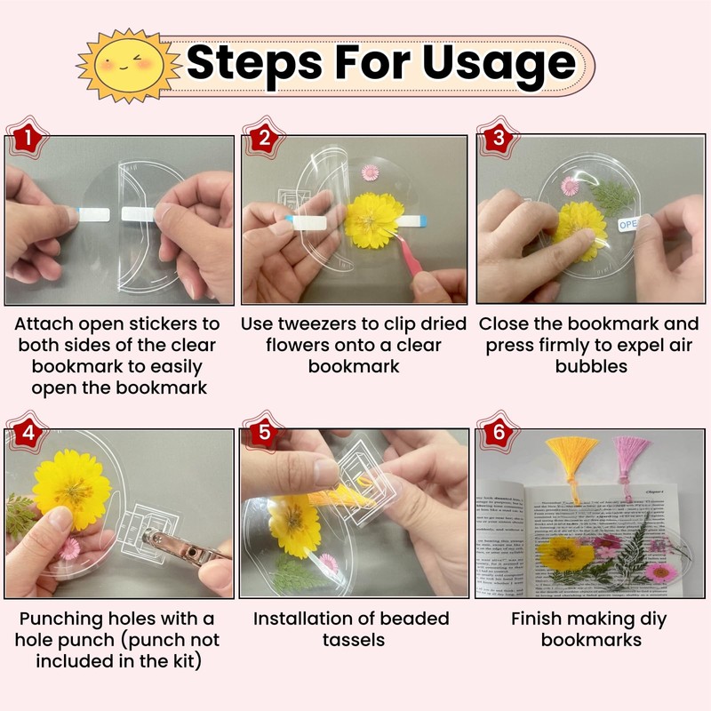 42Pcs Transparent Dried Flower Bookmark Marking Kit, Includes 40Pcs Handmade