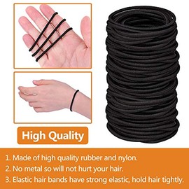 TIYUPA 100 PCS Elastic Hair Bands, 2mm Elastic Hair Ties Ponytail Holders, Bulk Hair Ties No Metal Gentle Elastics for Women Men Girls Kids (Black)