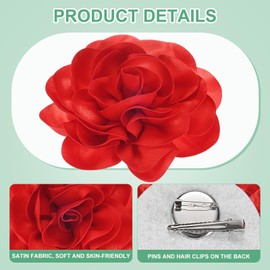 M METERXITY 2-Pack Extra Large Rose Flower Brooches, 7.87 Inch Lapel Pins Dainty Satin Fabric Big Camellia Oversized Brooch Pin for Women Wedding/Dance/Clothes/Accessories[20cm, Red/Orange]
