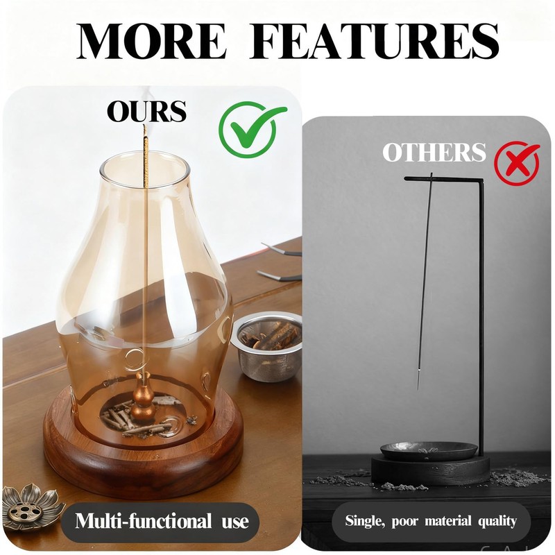 Glass Incense Holder for Sticks, Wooden Incense Stick Holder with