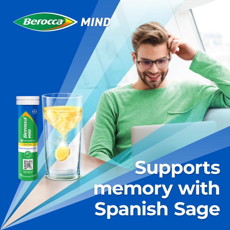 Berocca Mind Effervescent Tablets Including B Vitamins, with Spanish Sage