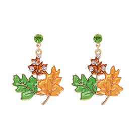 Red Maple Leaf Earrings for Women Elegant Fall Hot Red Orange Plant Leaves Sparkly Crystal Cubic Zirconia Lightweight Long Tassel Threader Dangle Earrings for Autumn Thanksgiving Day Party Holiday Trendy Jewelry Gifts (Colorful maple leaf earring)