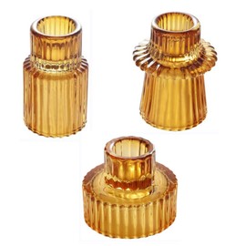 KUPOO Tapered Glass Candlestick Holders - Tealight Candle Holders for Table Centerpieces, Weddings, and Dinner Parties (Amber, 3 PCS)