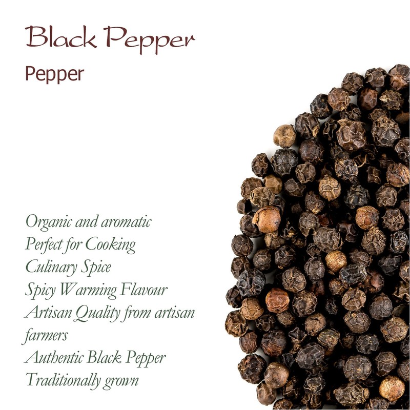 Black Pepper Whole Corns Organic - Gourmet Black Peppercorn -