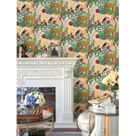 Luvdecor Peel and Stick Wallpaper Leopard Jungle Removable Wallpaper for Bathroom Renter Friendly Wallpapers Self Adhesive Animal Floral Contact Paper for Home Decor 17.5 x 118 in