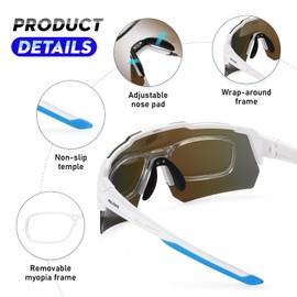 HNJOKE Sports Polarized Sunglasses, UV 400 Protection Sunglasses for Men Women, Mens Sunglasses for Cycling Biking Running Hiking Golf Fishing, White&Blue