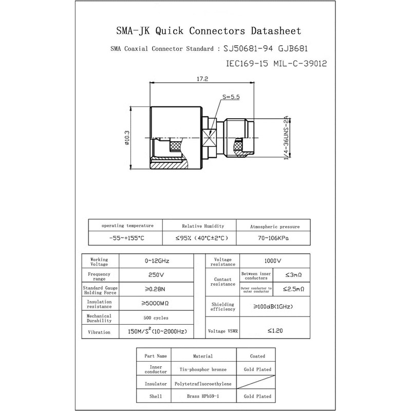 DC-12GHz SMA Male Quick Push-on to SMA Female RF Adapter