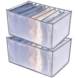 TOOVREN Upgraded Wardrobe Clothes Organizer 2PCS, Drawer Dividers for Clothes, Drawer Organizers for Clothing, Mesh Wardrobe Organizer for Jeans Pants Sweaters T-Shirts Underwear (Gray, Large 9 Grids)