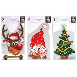 12 x Christmas Cookie & Pastry Gift Bags - 3D Effect Cellophane Bags with Gold Seal - 3 Christmas Designs - 18 x 29 cm - Food Safe