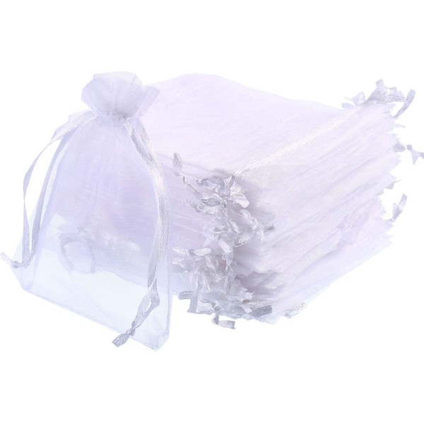 Mudder 50 Pack Organza Gift Bags Wedding Party Favor Bags Jewelry Pouches Wrap, 4 x 4.72 Inches (White)