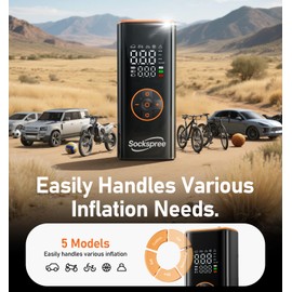 Sockspree Tire Inflator Portable Air Compressor,Cordless Smart Pump with Tire Pressure Gauge 150PSI, Air Inflatable Pump with LED Lights for Cars, Bikes, Motorcycle, Balls and More，Orange-Black