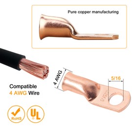 SVAAR 4 Gauge Cable lugs 10PCS 4 AWG-5/16 Ring Terminals Heavy Duty Battery Lugs,4 AWG Wire Lugs Battery Cable Ends,4 Guage Terminals,4 Gauge Bare Copper Lugs with 10PCS 3:1 Heat Shrink Tube